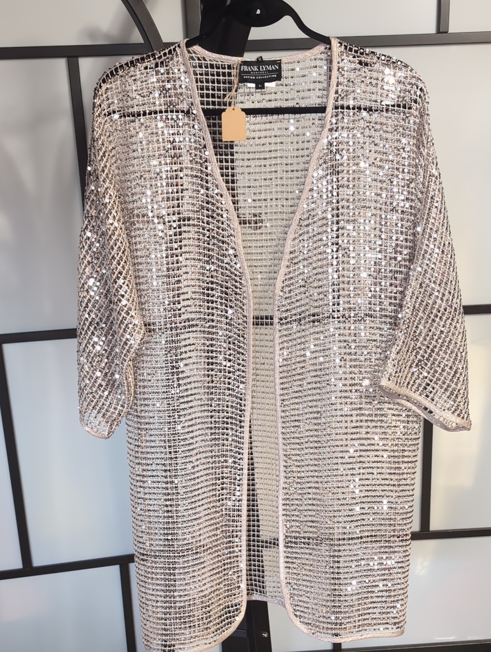 Frank Lyman Design Silver Sequin Open-Grid Top